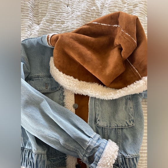 Free People Perry Hooded Denim Sherpa lined jacket XS - Picture 3 of 4
